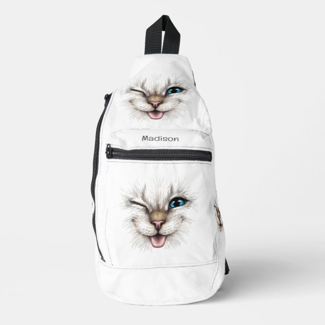Sac À Bandoulière Chat de lecture de texte personnalisé (Recto)
