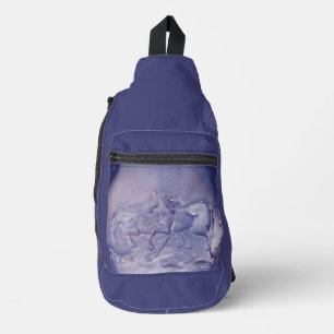 Sac à bandoulière - Chevaux au galop sur fond bleu