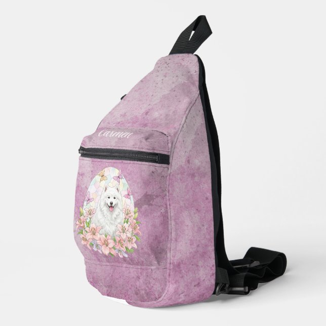 Sac À Bandoulière Chien Samoyé blanc en verre tendu (Coin droit)
