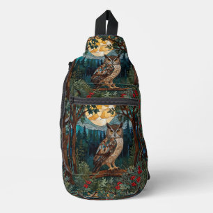 Sac À Bandoulière Chouette boho élégant tache de verre forêt boisée