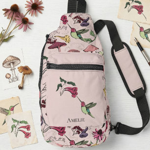 Sac À Bandoulière Colibri Floral Nom Personnalisé Rose Moderne