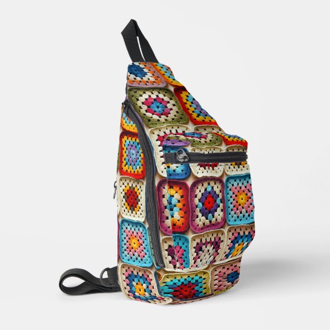 Sac À Bandoulière Couleur Carré Granny Crocheted (Coin gauche)