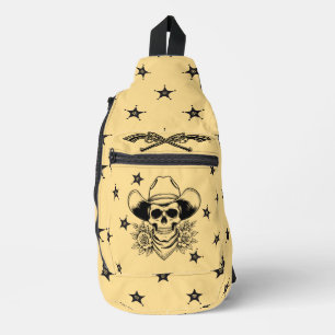 Sac À Bandoulière Crâne de cowboy moderne avec fusils noir et beige
