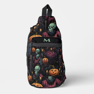 Sac À Bandoulière Crânes Citrouille noir gothique