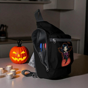 Sac À Bandoulière Cute Halloween Vampire Girl et Jack-o-Lantern