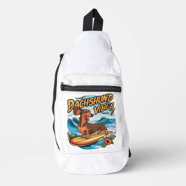 Sac À Bandoulière Dachshund Riding Surf (Recto)