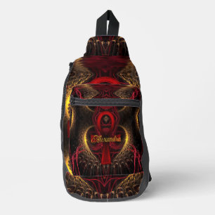 Sac À Bandoulière Déesse Ankh Rouge Or HeART Fractales