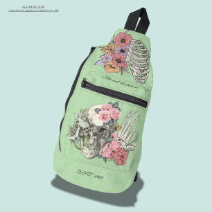 Sac À Bandoulière Doux aquarelle personnalisée Crâne floral vert