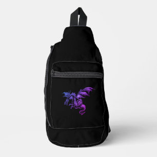 Sac À Bandoulière Dragon Violet Volant sur Fond Noir