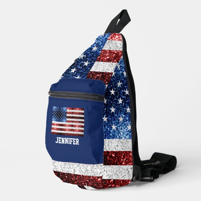 Sac À Bandoulière Drapeau américain rouge blanc bleu étincelles Nom  (Coin droit)