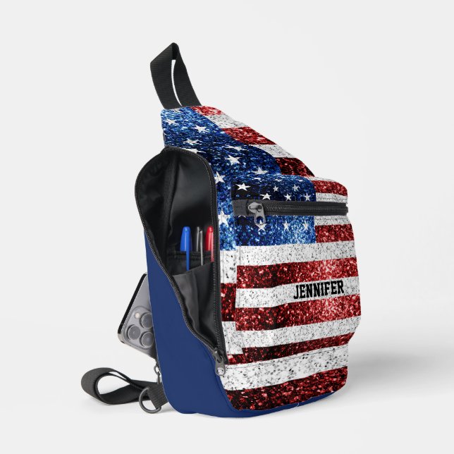 Sac À Bandoulière Drapeau américain rouge blanc bleu étincelles Nom  (Ouvrir)