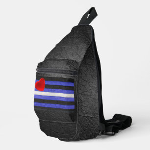 Sac À Bandoulière Drapeau de fierté en cuir SlipperyJoe's noir bleu 