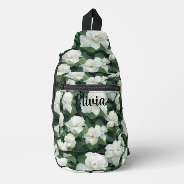 Sac À Bandoulière Élégant classique vert botanique blanc floral (Recto)