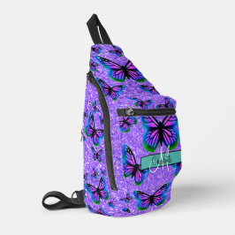 Sac À Bandoulière Élégant monogramme de papillons à parties scintill