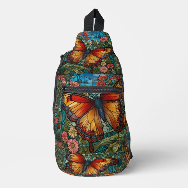 Sac À Bandoulière Elegant stain glass butterfly garden (Recto)