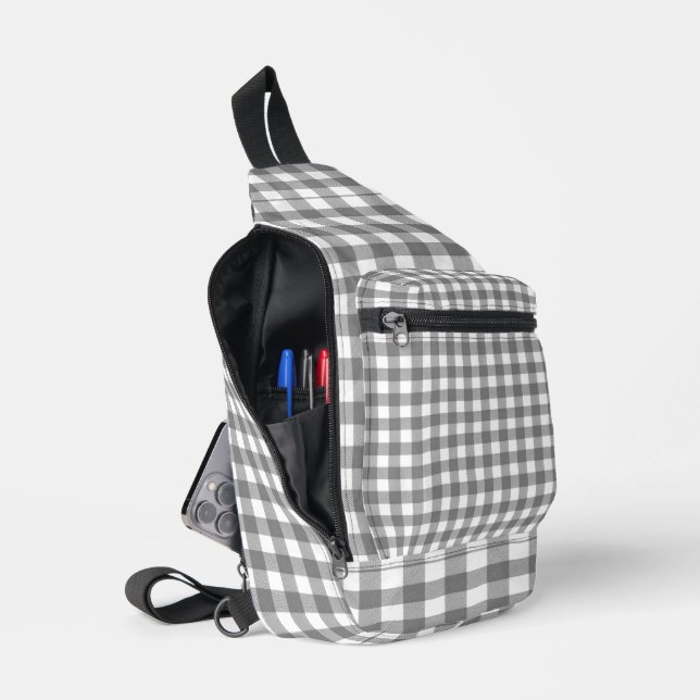 Sac À Bandoulière En vichy gris et blanc (Ouvrir)