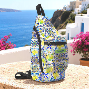 Sac À Bandoulière Été Bleu Jaune Méditerranéen Majolique Citron