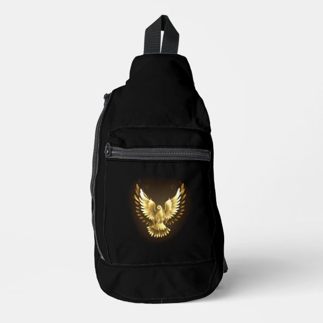 Sac À Bandoulière Faux Gold Foil Peace Dove en noir (Recto)