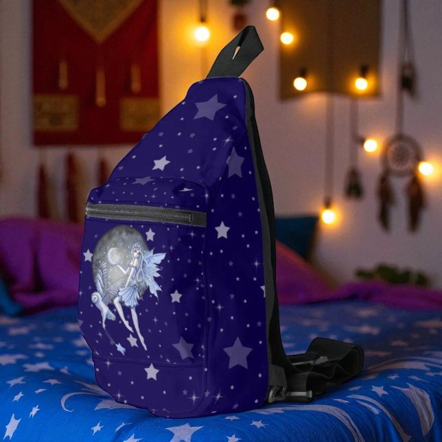 Sac À Bandoulière Fée bleu pâle et chouette Fantaisie Art Stellaire (Créateur téléchargé)