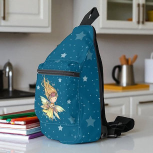 Sac À Bandoulière Fée mignonne avec chat Tabby orange et ciel étoilé