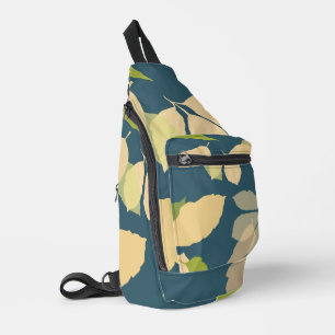 Sac À Bandoulière Feuilles d'automne modernes sur fond sarcelle