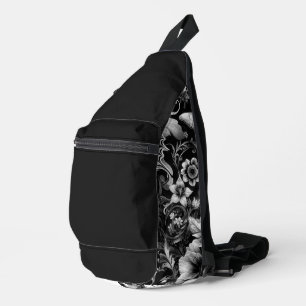 Sac À Bandoulière Fleurs Antiques Monochromes avec Papillons