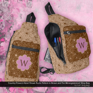 Sac À Bandoulière Fleurs de pays Motif Brown Tan rose Rustique