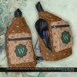 Sac À Bandoulière Fleurs de pays Motif Tan Brown Vert Rustique