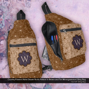 Sac À Bandoulière Fleurs de pays Motif Tan Brown violet rustique