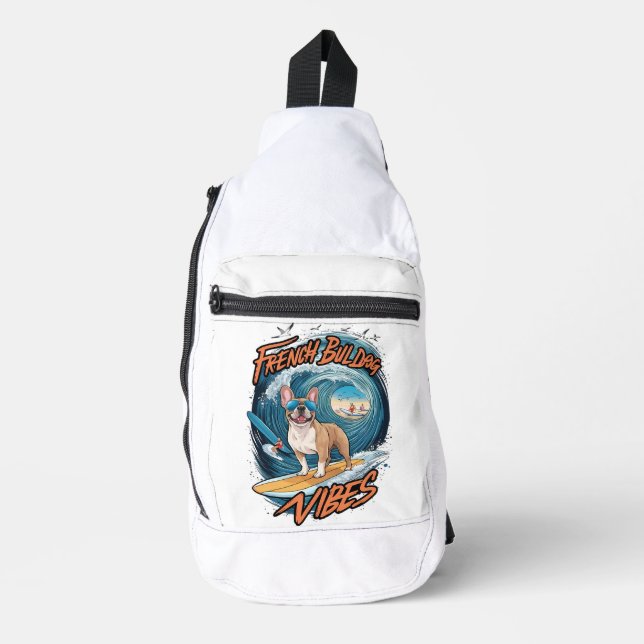 Sac À Bandoulière French Bulldog Surf Frenchie Splash (Recto)