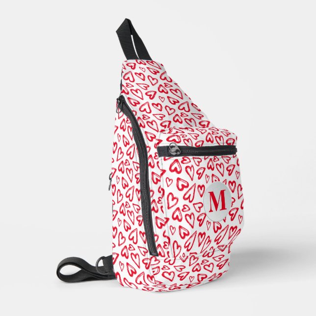 Sac À Bandoulière Fun Red Hearts Monogrammé (Coin gauche)