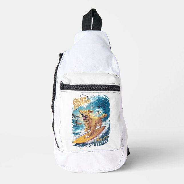 Sac À Bandoulière Golden Retriever Surfing Conquérant (Recto)