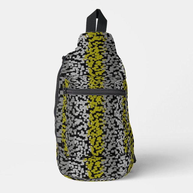 Sac À Bandoulière Gris vert olive noir numérique pixellisé bandes (Recto)