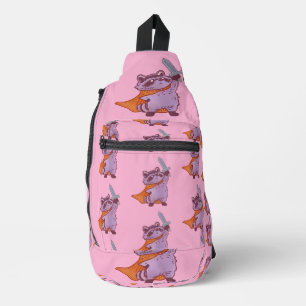 Sac À Bandoulière Guerrier Fantastique Mignon Raton Laveur avec Épée
