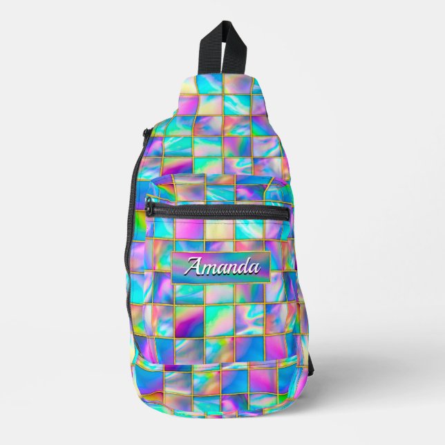 Sac À Bandoulière Holographe élégant tendance fausse or géométrique (Recto)