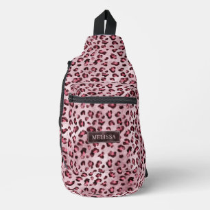 Sac À Bandoulière Impression d'animal Léopard Rose avec Faux Feuille