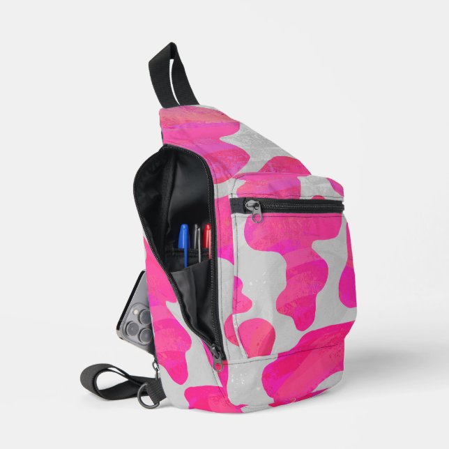 Sac À Bandoulière Impression de vache rose et blanche (Ouvrir)
