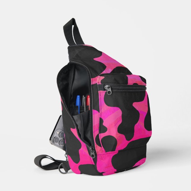 Sac À Bandoulière Impression de vache rose et noire (Ouvrir)