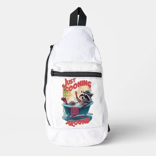 Sac À Bandoulière Juste Cooning Jouer Raccoon Splashing dans Bath, (Recto)