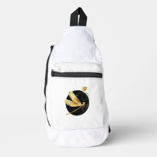 Sac À Bandoulière libellule d'or en cercle noir
