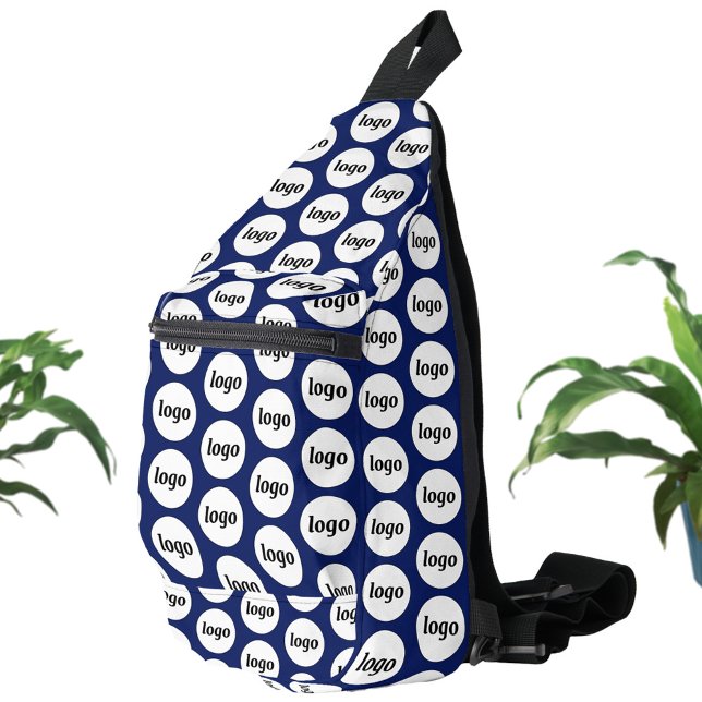 Sac À Bandoulière Logo Motif Business Promotion Marine Bleue (Logo pattern business branding promotional navy blue sling bag)