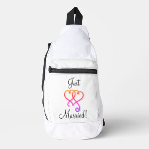 Sac À Bandoulière Mariés avec Deux Cœurs Arc-en-Ciel Tourbillonnants