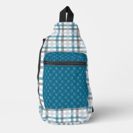 SAC À BANDOULIÈRE MARINE BLUE LIGHT & SARD GREY MOTIFS PLAID