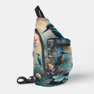 Sac À Bandoulière Martin-pêcheur oiseau sur l'eau et Roses
