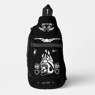 Sac À Bandoulière Moderne né pour surfer Motobike noir blanc