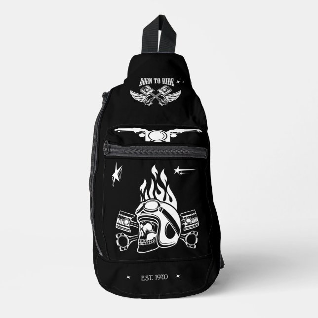 Sac À Bandoulière Moderne né pour surfer Motobike noir blanc (Recto)
