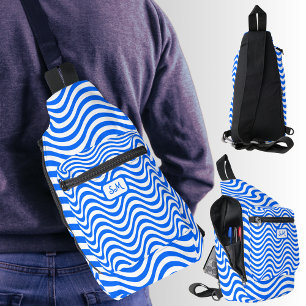 Sac À Bandoulière Monogramme Bleu Blanc Vagues Tirures Psychédélique