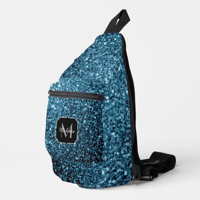 Sac À Bandoulière Monogramme bleu clair faux parties scintillant (Coin droit)
