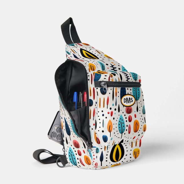 Sac À Bandoulière Monogramme de Motif botanique moderne Boho (Ouvrir)