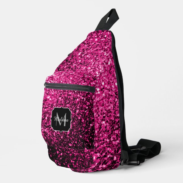 Sac À Bandoulière Monogramme de parties scintillant rose chaud (Coin droit)